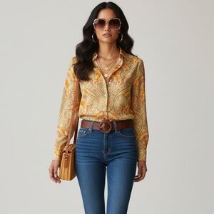 Women’s Vintage CARISLE Silk Blouse Bright Colorful Spring Business Casual Size4